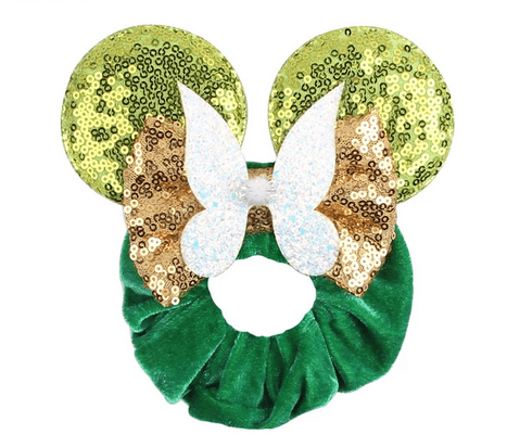 Green and gold sequin bow headband.