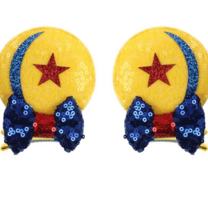 Yellow star hair clips with blue bows.