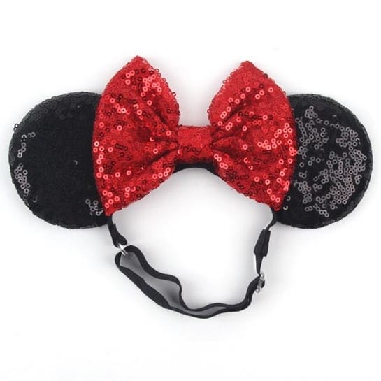 Black and red sequined mouse ears headband.