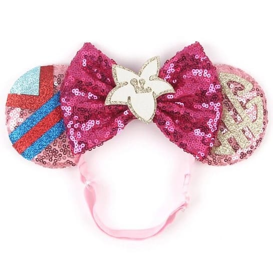 Pink sequined Minnie Mouse ears headband.