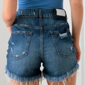 Blue High-Rise Ripped Distressed Denim Shorts - Medium Wash